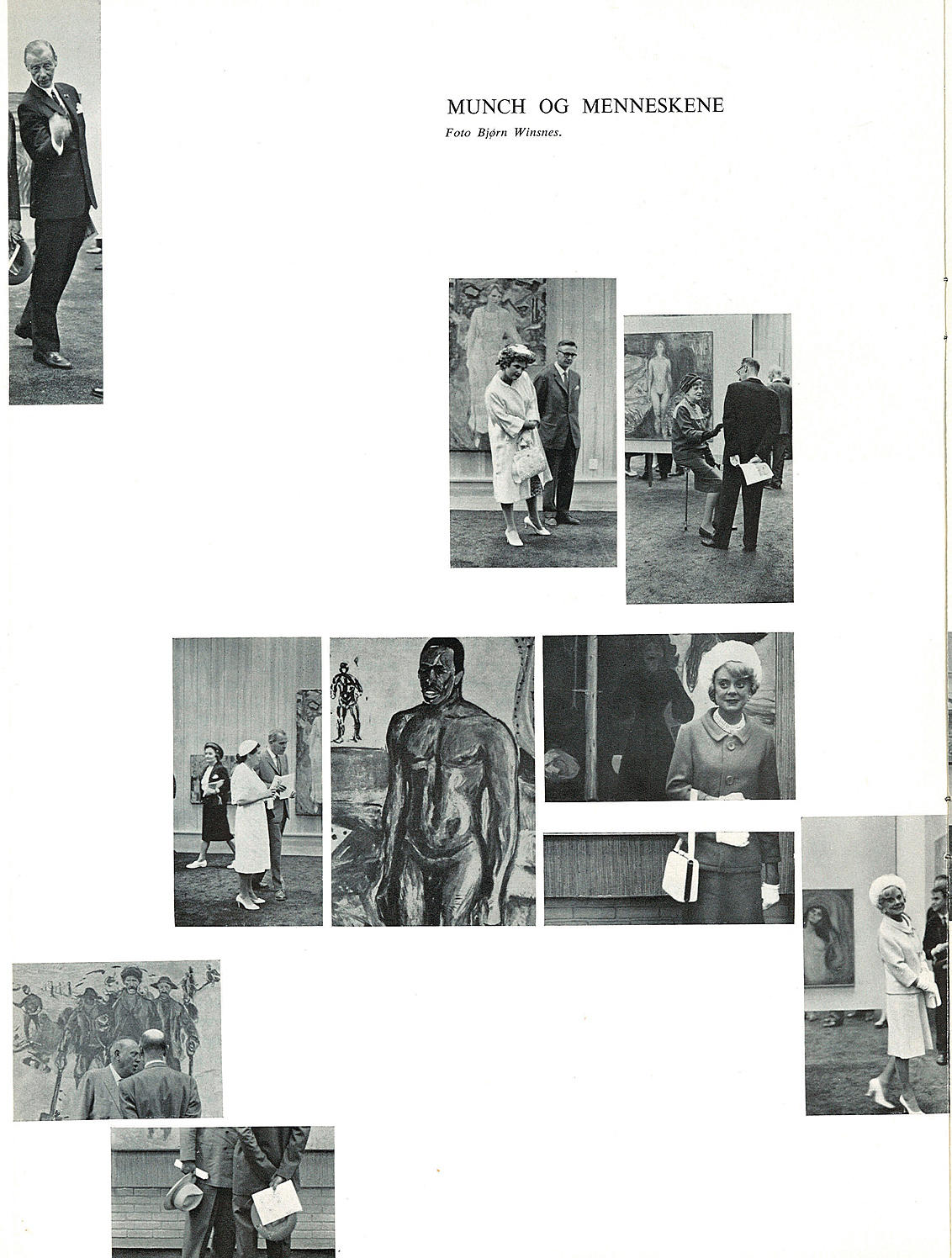 Bildecollage fra åpningen av Munchmuseet på Tøyen i 1963. Man må anta at collagen er satt sammen av Byggekunsts nybakte redaktør Christian Norberg-Schulz.