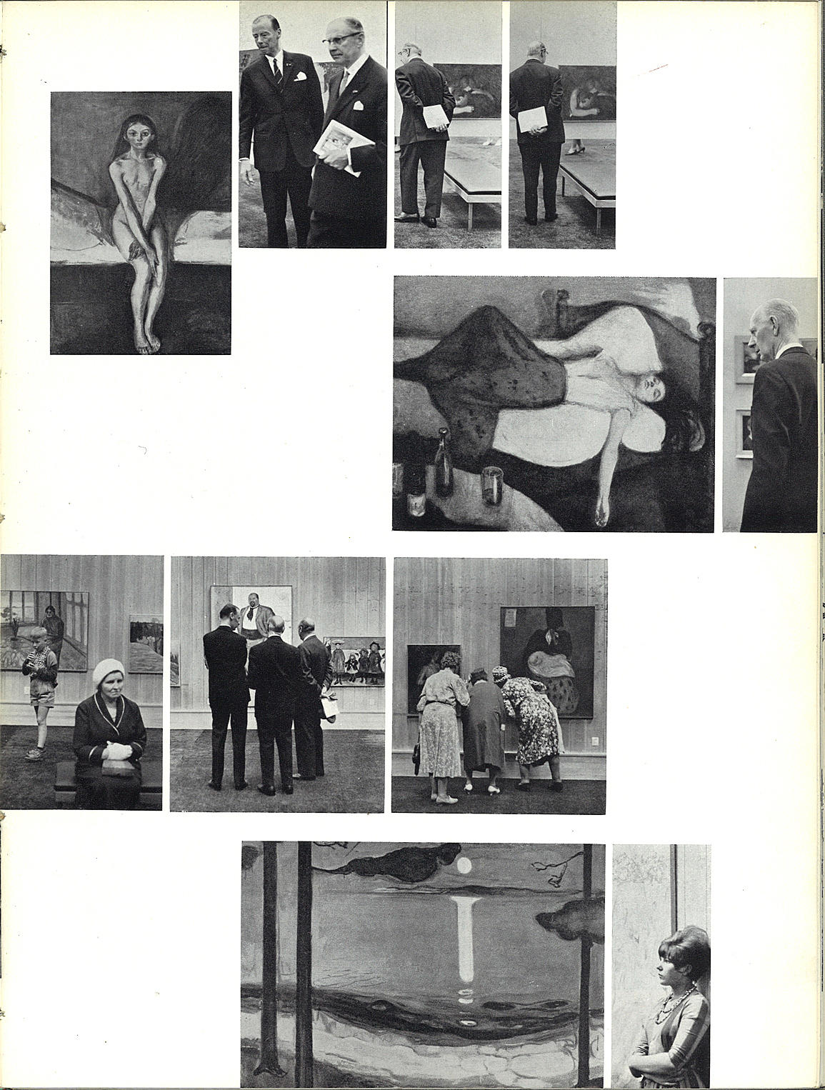 Bildecollage fra åpningen av Munchmuseet på Tøyen i 1963. Man må anta at collagen er satt sammen av Byggekunsts nybakte redaktør Christian Norberg-Schulz.