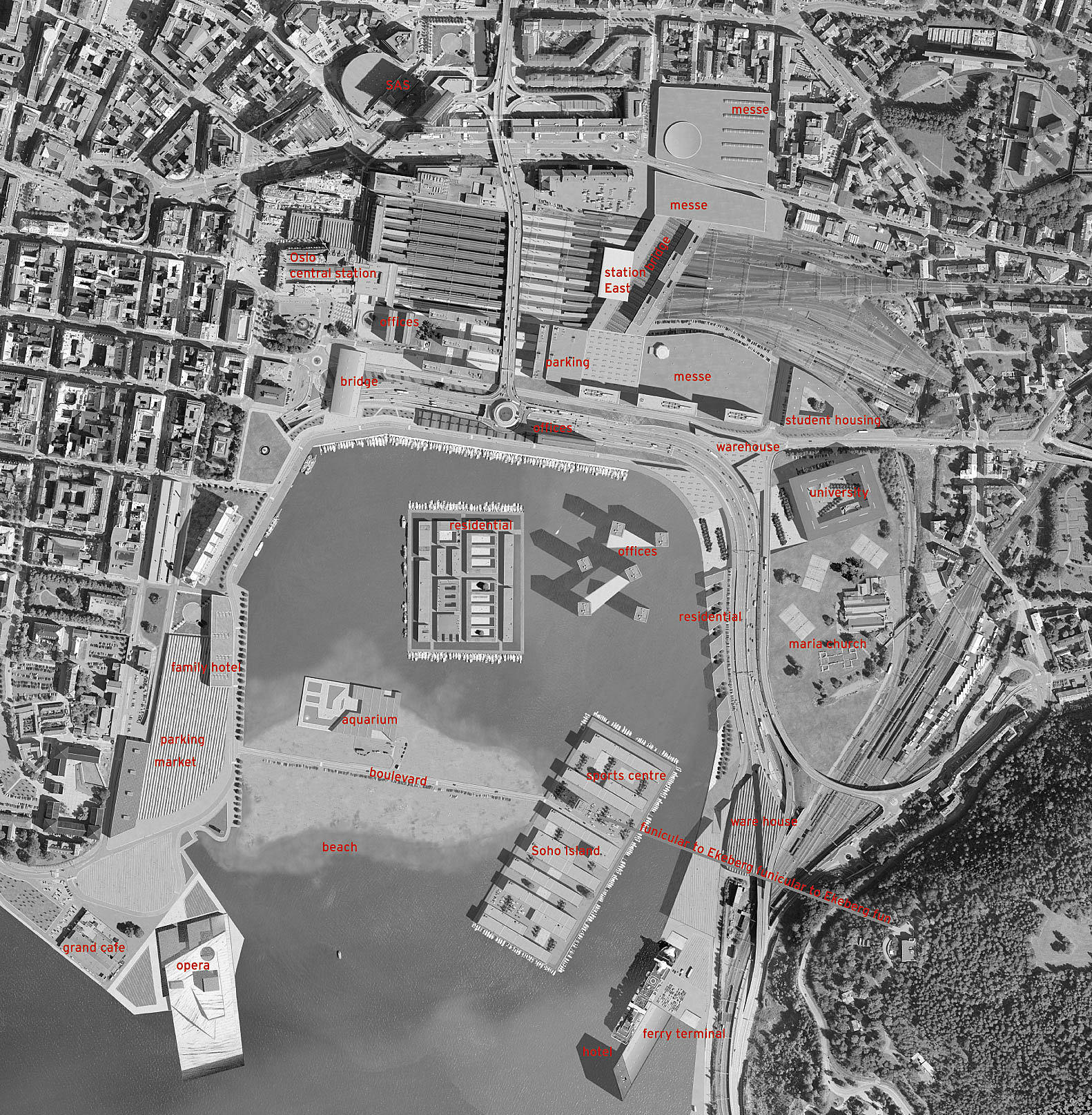 Offentlighet – utvikling av sjøfronten, Oslo; messeområde. Arkitekt: Space Group.
