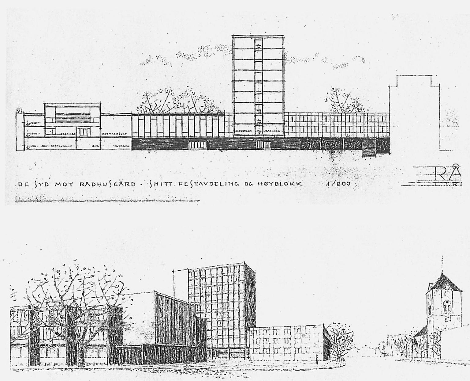 Per Gaare: Arkitektonisk oppbygging av Torget og prosjektering av nytt rådhus for Trondhjem by, 1955 (på BK IV under prof. Karl Grevstad).