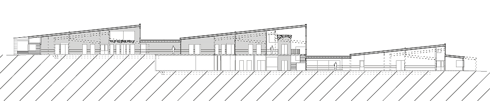 Snitt nord–syd, gjennom hovedkorridor.