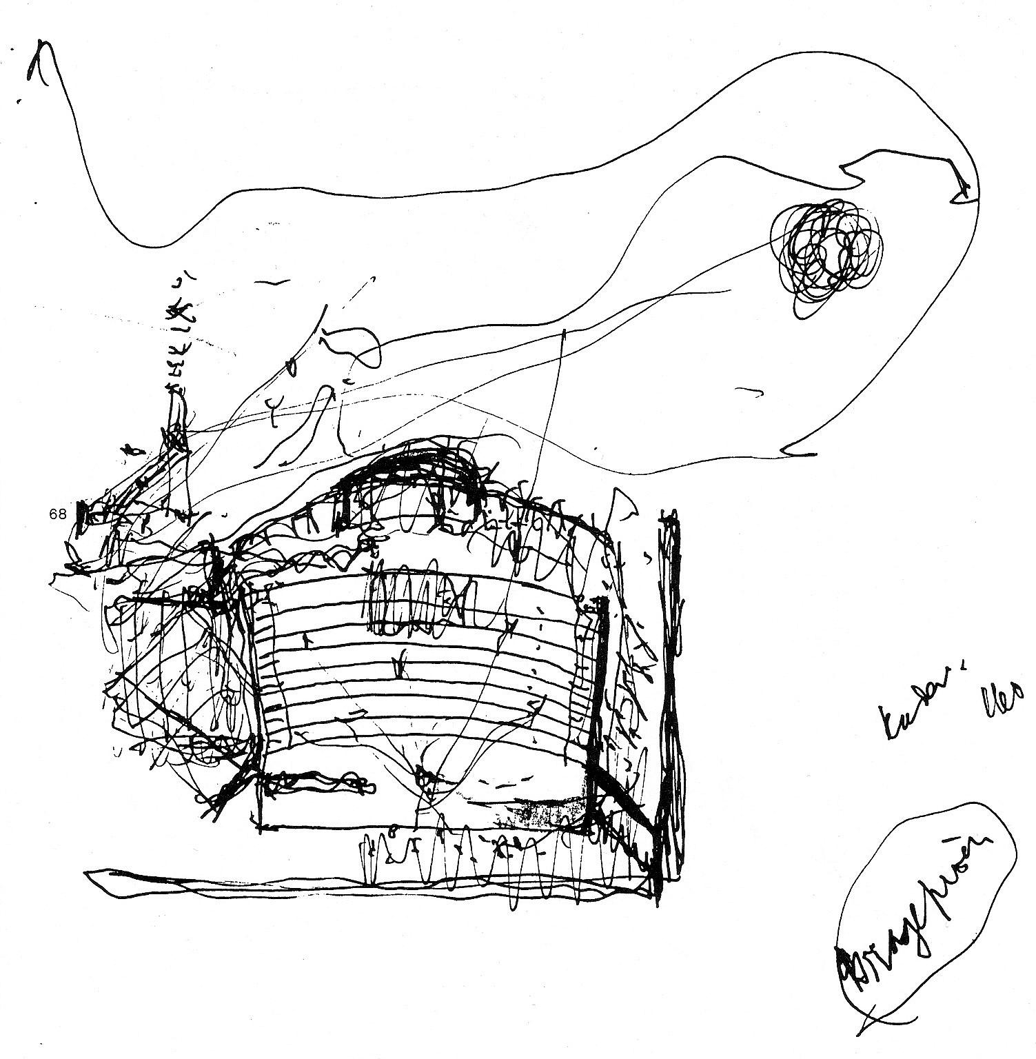 «Brageprisen», skisse fra auditoriet. Sverre Fehn.