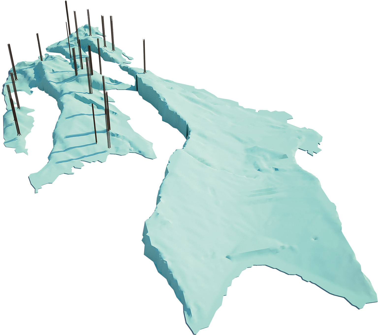 Fig. 1. Olje-vann kontakten, parkens øvre og nedre sjikt.