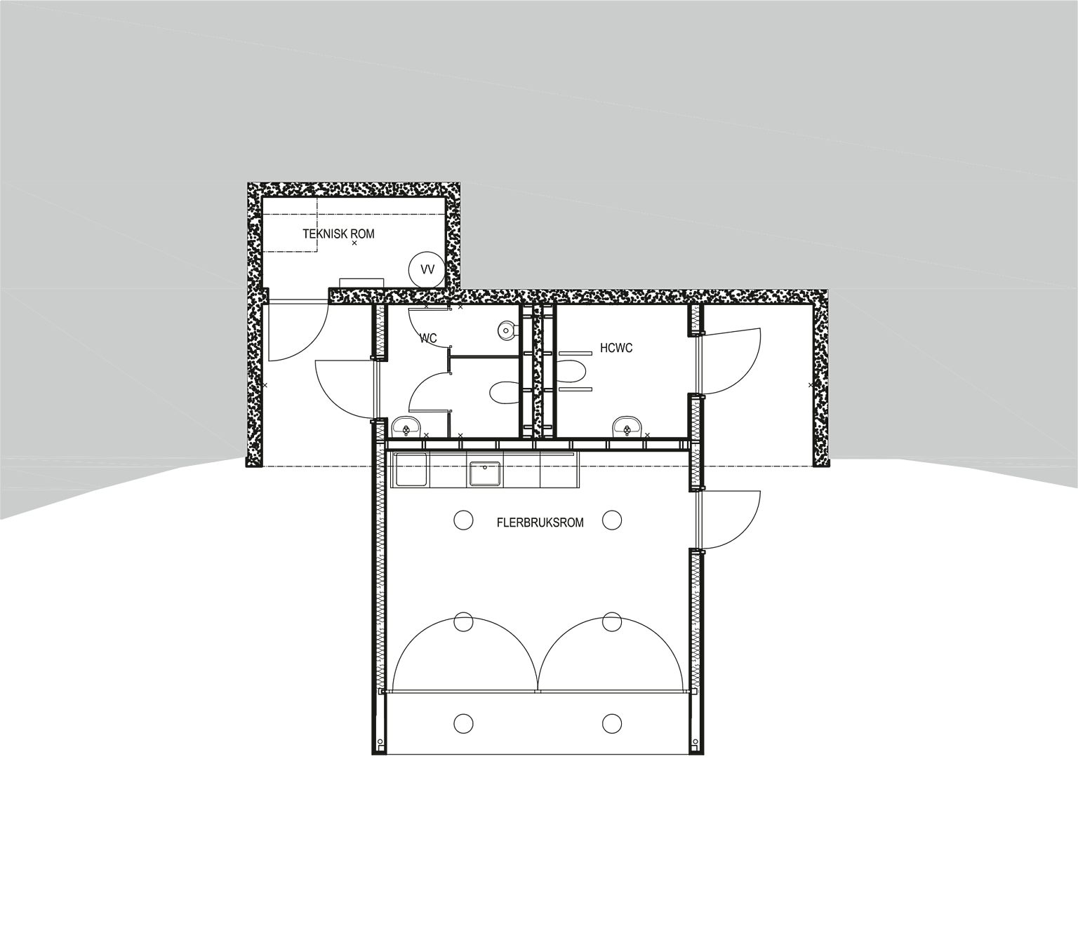 Plan av servicebygget.