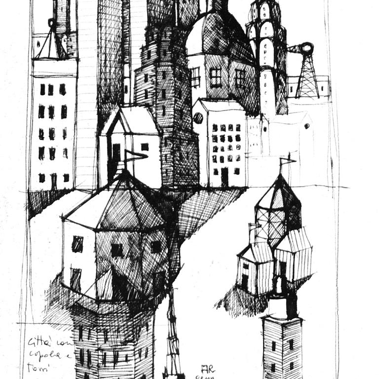 Aldo Rossi: City with cupola and towers, 1978, fra Aldo Rossi – buildings and projects. Rizzoli 1985
