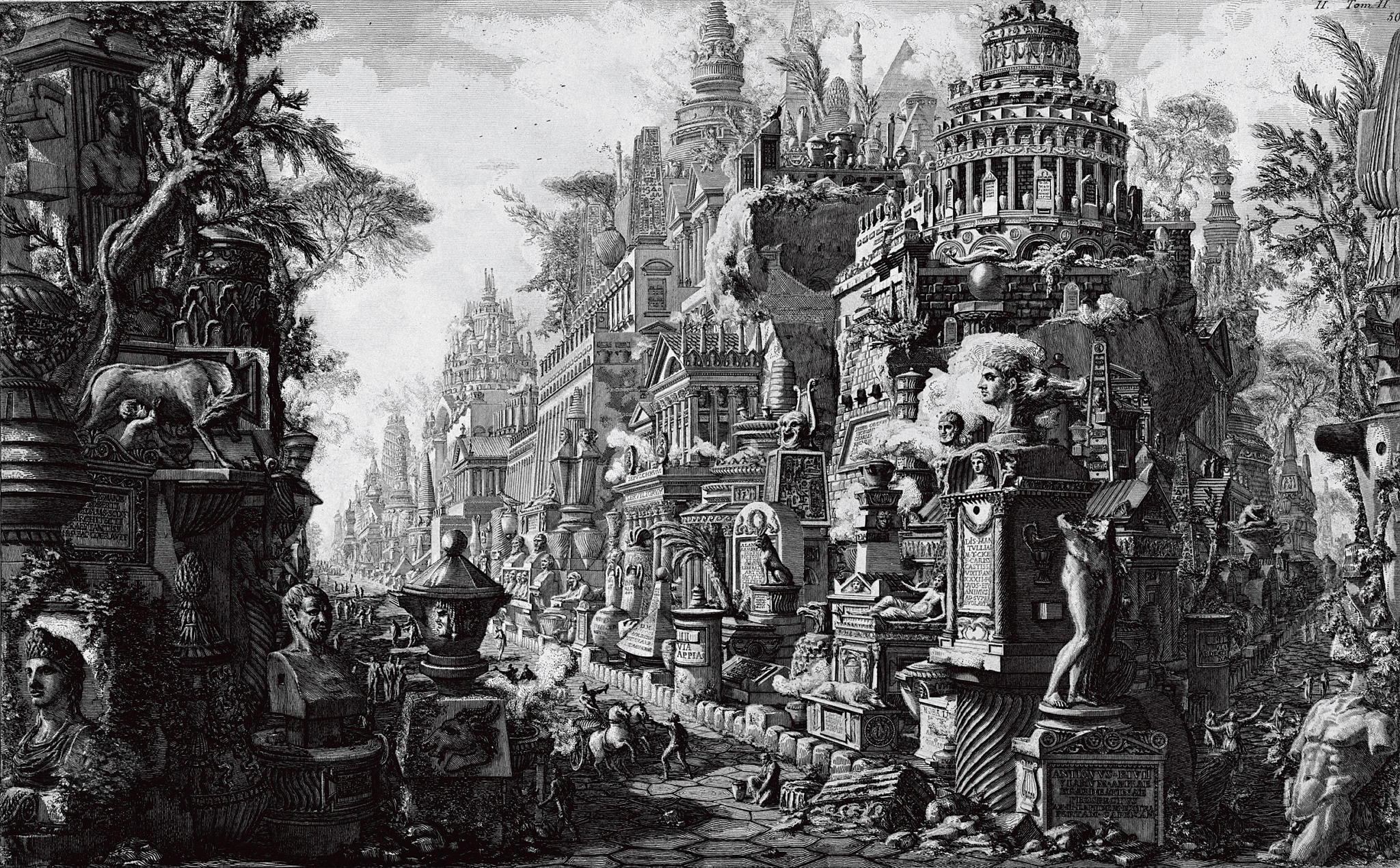 “Via Appia”, Giovanni Battista Pianesis forside til “La antichita romane”, 1784. Foto: wikimedia commons