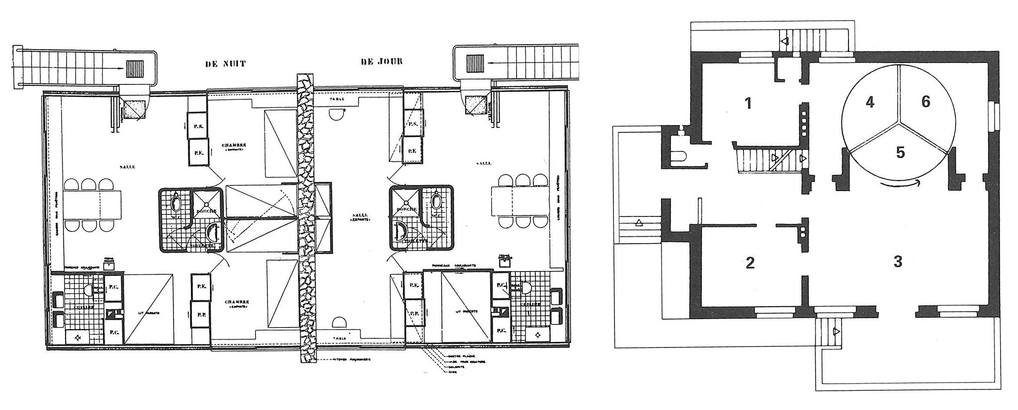 T.v. og t.h.: Maison Loucheur, Le Corbusier 1929 og Berlin-Zehlendorf, Erich Mendelsohn.