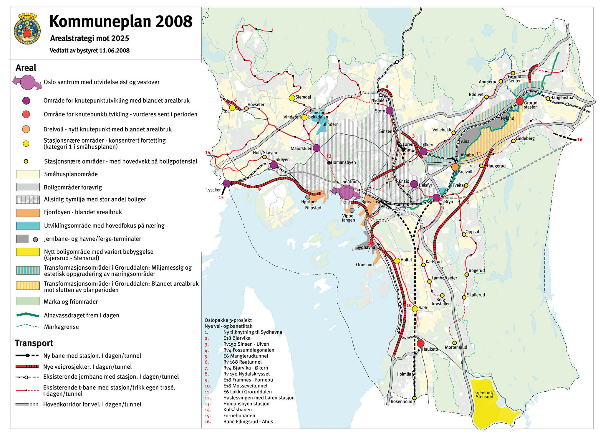 Figur 2: Oslo kommuneplan 2008. Området Gjersrud/Stensrud fortsatt som en ubebygd (gul) sone i sør.