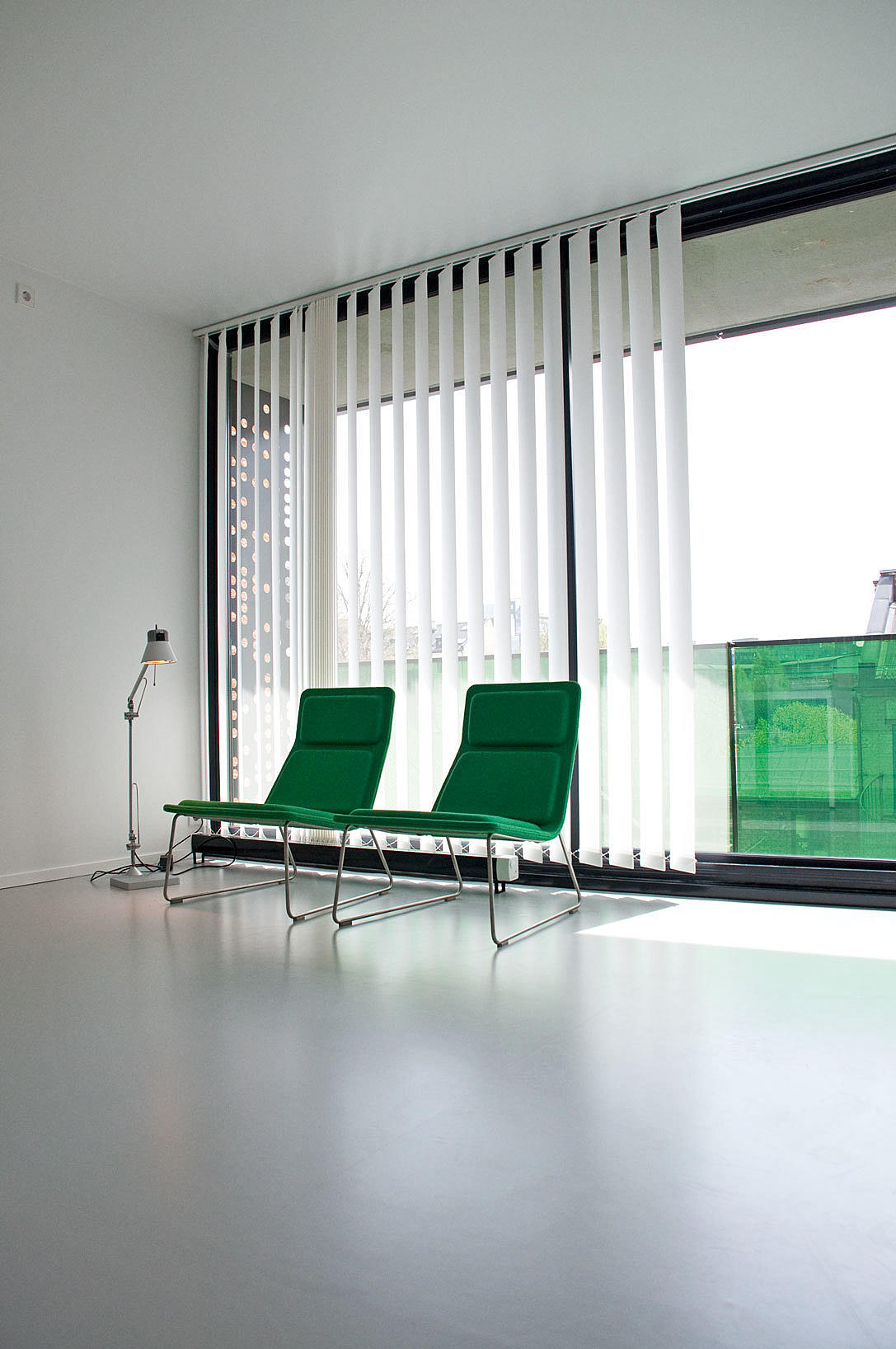 Fra en av de øverste leilighetene. Leilighetene varierer i størrelse fra 31,5 til 85,5 kvm, og det finnes både ettplans og toplans leiligheter i komplekset.