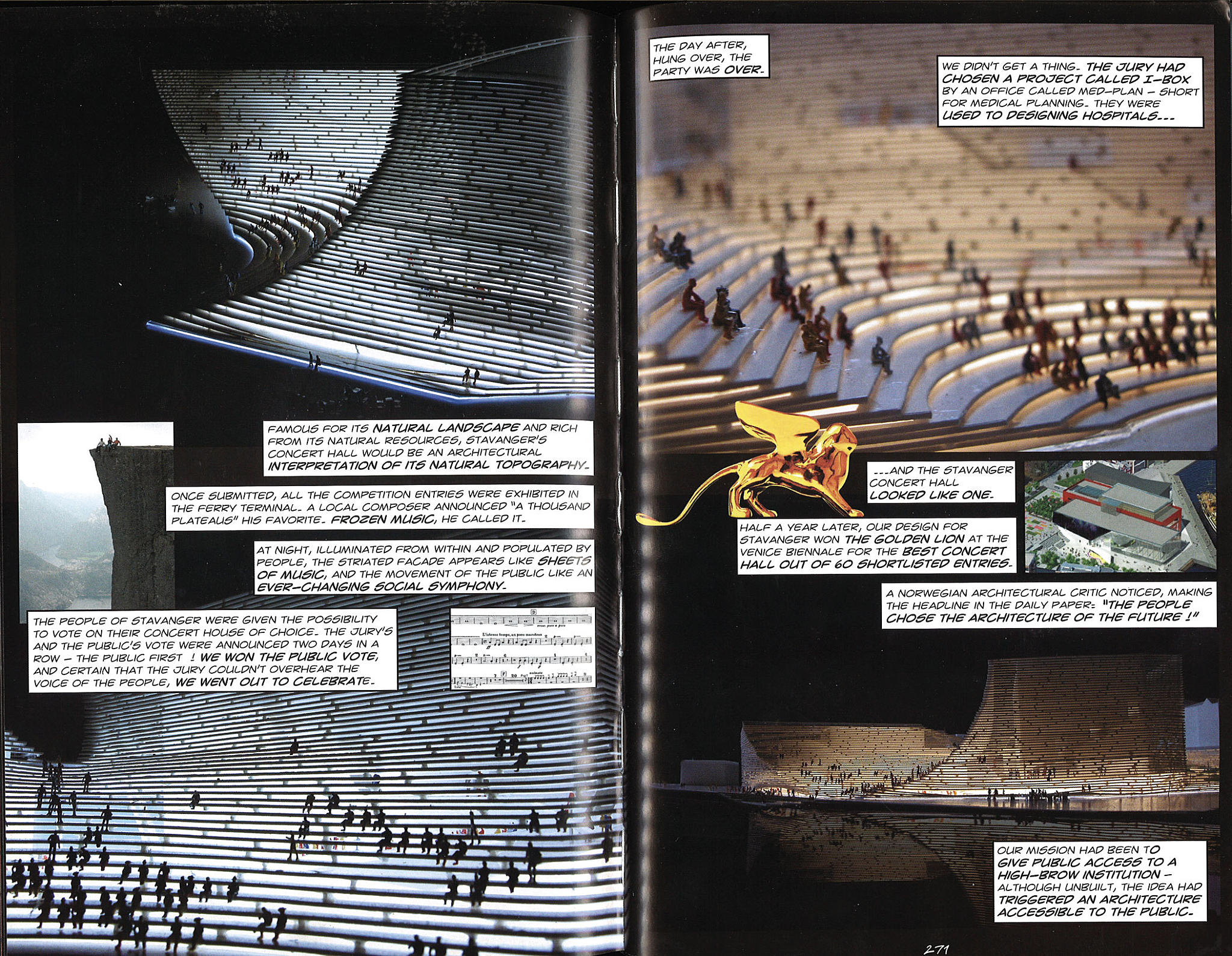 BIGs egen framstilling av sitt (PLOTs) prosjekt for Stavanger konserthus fra 2003. De syntes de burde vunnet. Foto: Fra boken Yes Is More fra 2009