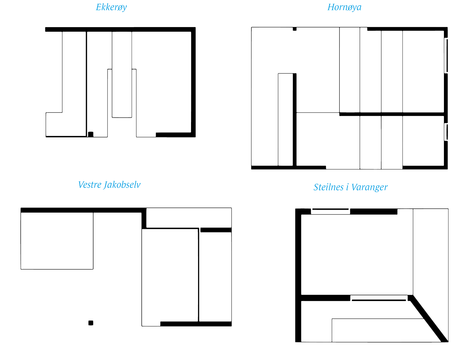 Planer for fugleskjulene på Ekkerøy, Hornøya, Vestre Jakobselv og Steilnes i Varanger.