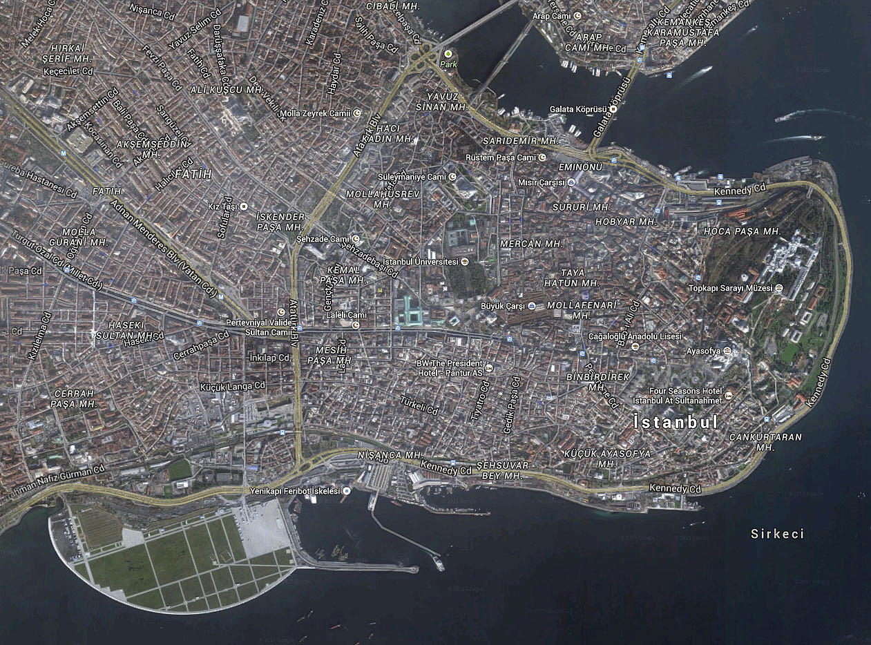 Istanbul, med Yenkapi City Park nederst til venstre. Foto: Google maps