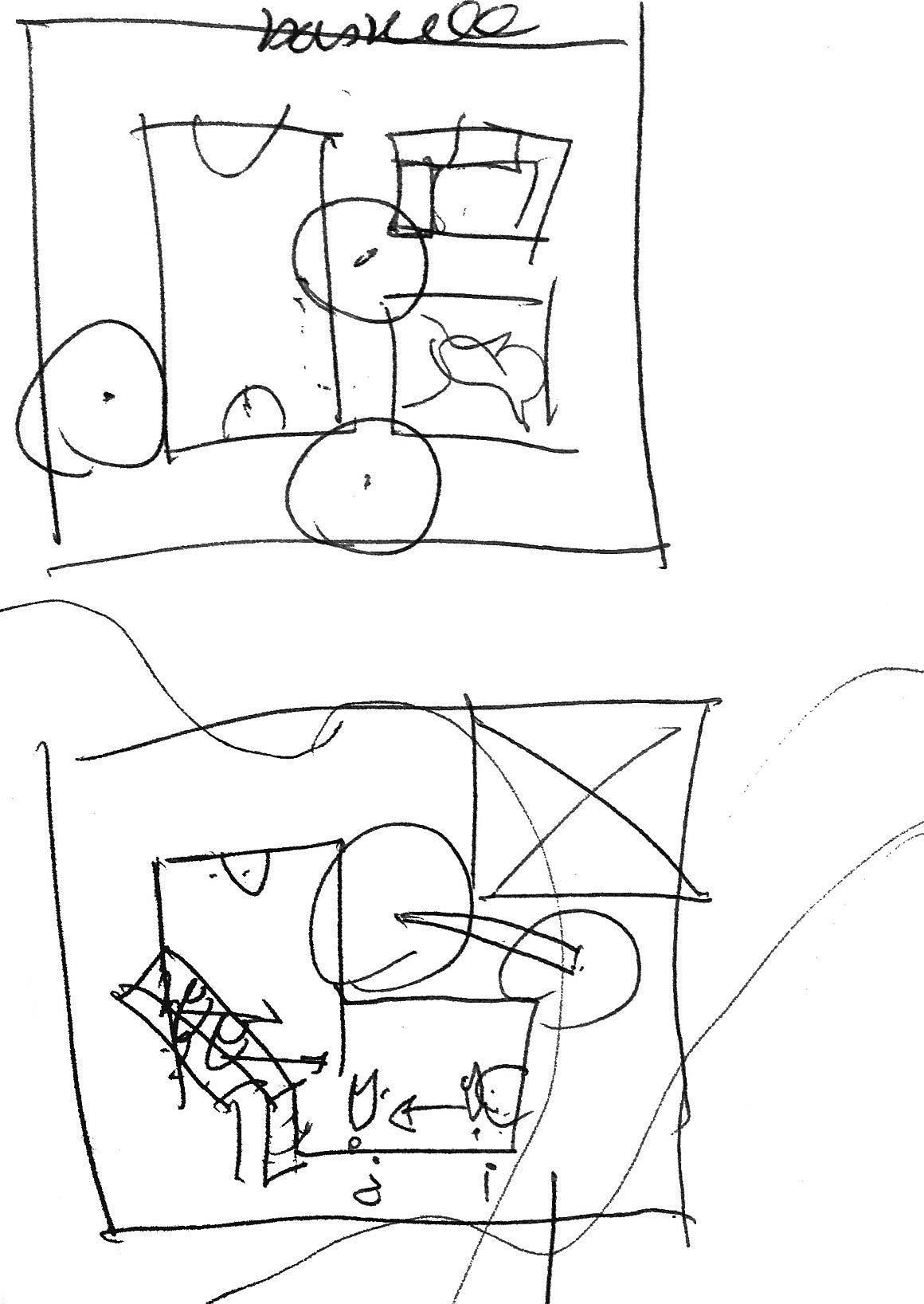 Bianca Hermansen forklarer forskjellene på jenters og gutters oppfatning av hva som er et attraktivt uterom. Guttenes skisse for romlig struktur øverst, jentenes skisse nederst. Foto: Bianca Hermansen