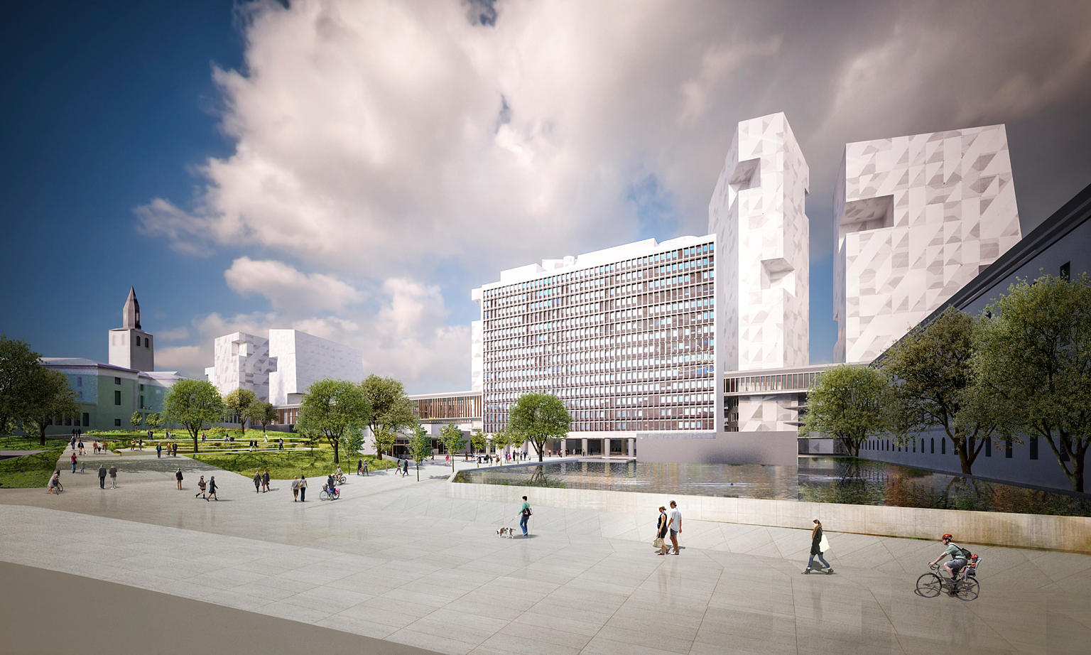 Team LPO: Perspektiv fra Akersgata. Den klare avgrensningen mellom park og bebyggelse er et hovedprinsipp i forslaget. Foto: Team LPO