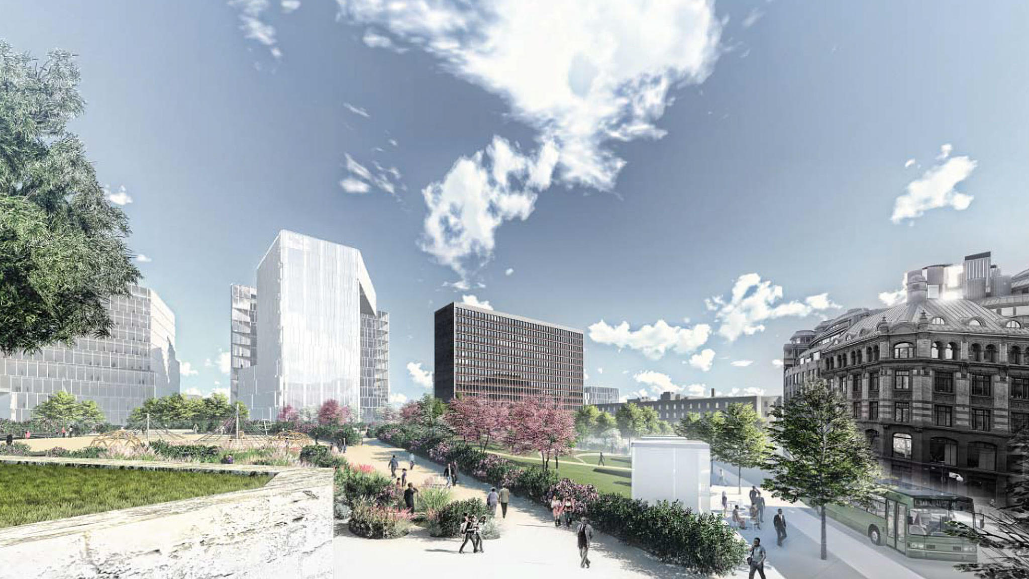 Team Asplan Viak: Hovedgrepet med Byhagen på den rekonstruerte Akersryggen, sett fra Trefoldighetskirken. Foto: Team Asplan Viak