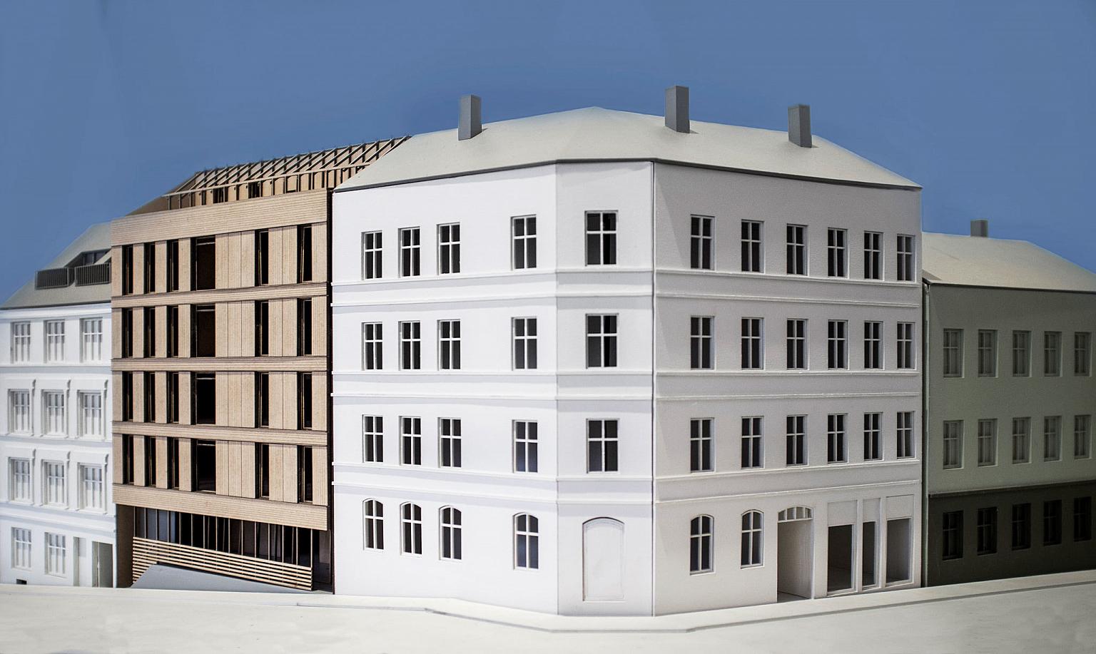 Modellbilde fra forprosjektet. Hjørnet Brenneriveien-Hausmannsgate. Foto: Eriksen Skajaa Arkitekter AS