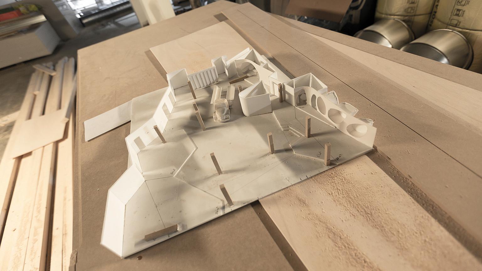 Modell som viser bibliotekrommet uten møblering.