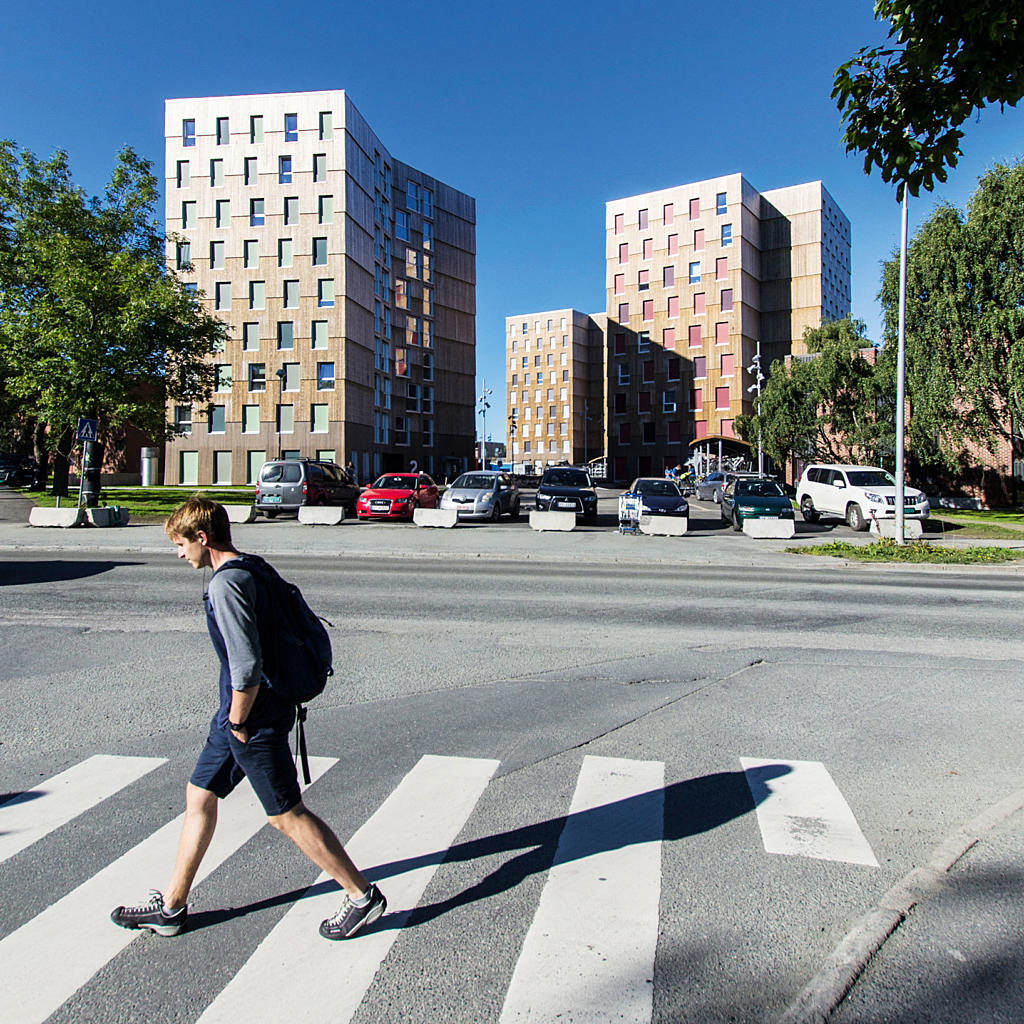 Nye Moholt 50|50 av MDH Arkitekter SA, blikk inn mot almenningen.