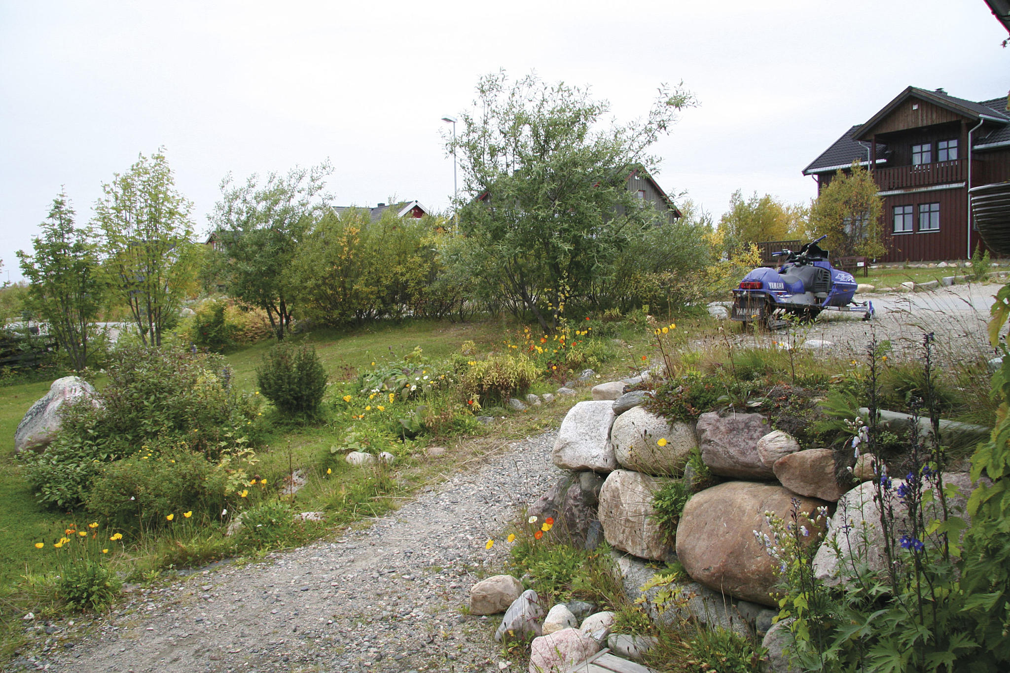 Flesteparten av hagane i Kautokeino kombinerer trekk frå både arbeidshagen og rekreasjonshagen, med plass til både prydvekstar og snøskuter.